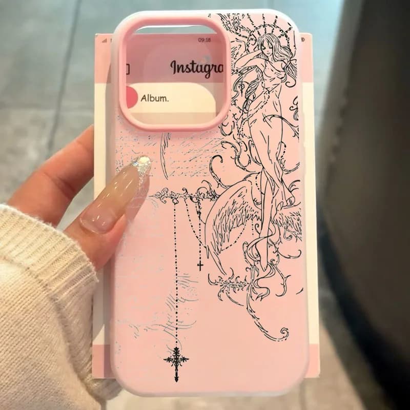 Funda para Teléfono con Diseño de Cruz de Ángel Estilo Gótico para iPhone 11 12 13 14 15 16 17 18 Pro Max XS X XR 16E 17E Air 7 8 Plus