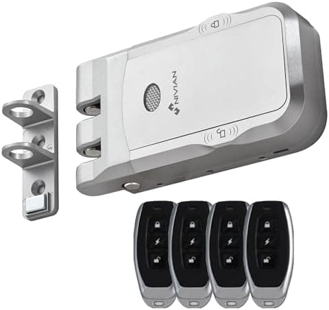 Nivian Cerrojo Invisible Electrónico Inalámbrico – Cerradura Antivandálica por Radiofrecuencia con Mandos a Distancia, Doble Motor, Apertura y cierre desde Interior y Exterior (Sin App)