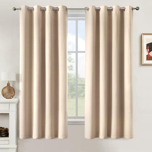 MIULEE Cortinas Cortas para Ventanas 2 Piezas 140X175 CM, Beige Cortina Opaca Corta para Cocina Dormitorio Salon Anti Luz, Suave Cortina Opaca Cortas con Ojales Cortinas pequeñas para Ventanas