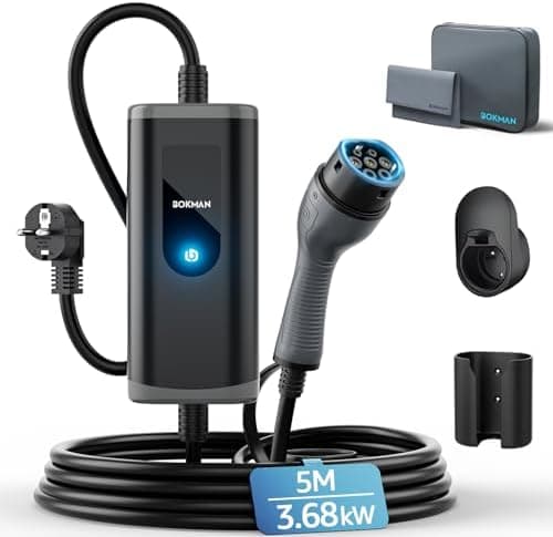 bokman Cargador Coche Electrico Tipo 2, 3,68kW / 16A / 5 Metros / IP65 Impermeable, Monofásico Cable de Carga para Vehículos Eléctricos