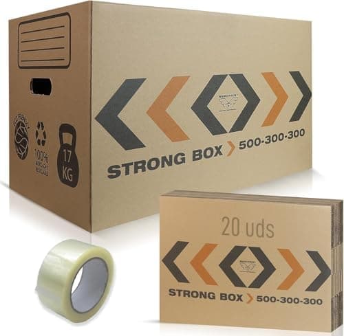 MARCPRINT 10 Cajas Mudanza Talla XXL 96 Litros + PRECINTO - Cajas Carton Mudanza (60x40x40cm) Reforzadas y Resistentes - Cajas de Carton Certificación FSC - 100% Reutilizables