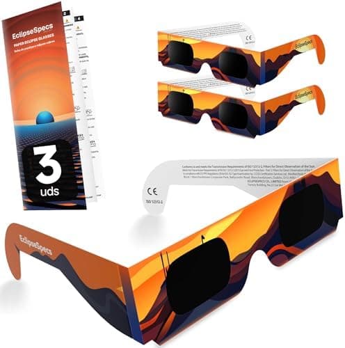 Paquete de 3/5/10/25 Gafas Eclipse Solar Homologadas ISO 12312-2 & Certificación CE - Seguras para la observación directa - Gafas para ver eclipses solares - OVAE Lista