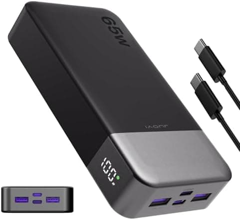 JUOVI Batería Externa Carga Rápida 65W Power Bank 20000mAh Compacto USB-C, Batería Externa Portátil Cargador Portátil para Laptop, MacBook, DELL, iPad, iPhone, Samsung y Más (Negro)