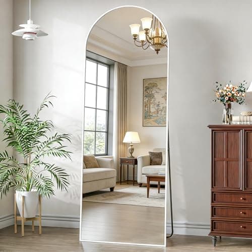 NEUWEABY Espejo de Cuerpo Entero Espejo Arco de 162 x 53 cm, Espejo de pie con Soporte, Blanco Arqueado Cuerpo Completo, Espejo de pie o Inclinado para Dormitorio, Sala de Estar