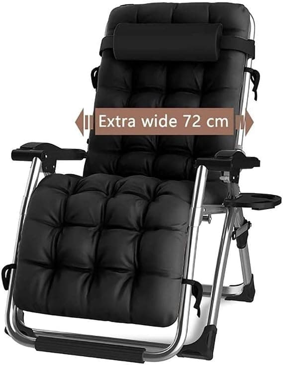 DQCHAIR Silla reclinable para Actividades al Aire Libre con Gravedad Cero y portavasos, Silla Extra Ancha y Ajustable para tumbonas de Patio Garden Beach Beach, con Cojines de 200 kg (Black1)