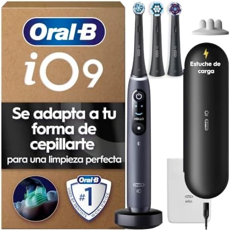 Oral-B iO 9 Cepillo de Dientes Eléctrico con 3 Cabezales, Negro - Cepillo Dental con Sensor De Presión, 7 Modos de Cepillado con Blanqueamiento Dental, Estuche Cargador de Viaje, Carga Rápida