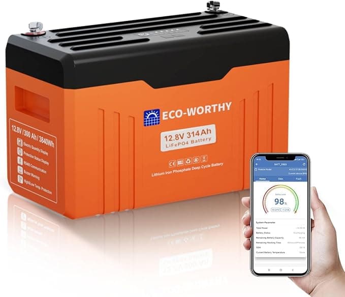 ECO-WORTHY LiFePO4 12V 314Ah EnergyTrek Bateria LiFePO4 con Bluetooth, Indicador LED, Protección BMS de Baja Temperatura y máx. 15000 Ciclos, 4019 WH Bateria Litio 12 V para Autocaravana, Panel Solar