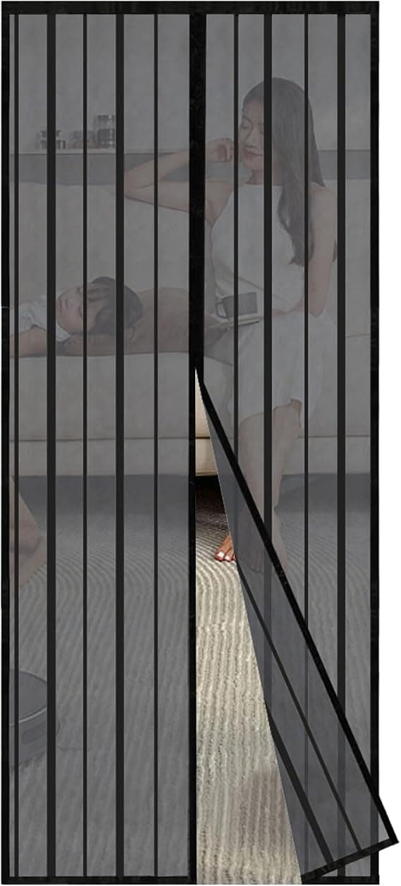 Sekey 140x240cm - Mosquitera, cortina magnética antiinsectos avanzada, para puerta de balcón, bodega, terraza, montaje fácil de pegar, kit de instalación completo, negro