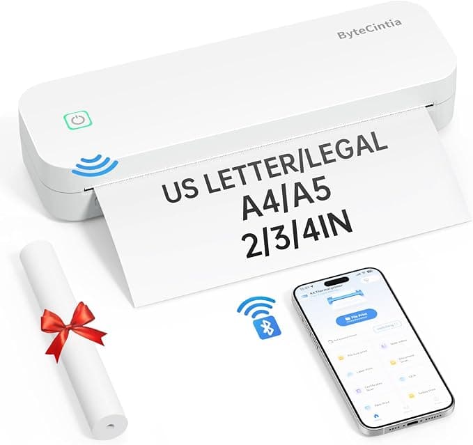ByteCintia A4 Impresora portátil térmica, Impresora de Papel A4 Bluetooth para Oficina Móvil, Compatible con teléfonos Android e iOS y computadoras portátiles,
