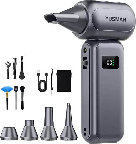 YUSMAN Soplador de Polvo Eléctrico con 350000 RPM,Soplador de Aire Comprimido Turbo de Alto Rendimiento con Control de Velocidad 0–100 y Luz LED,Potencia para Limpieza de Auto,Electrónica y Outdoor