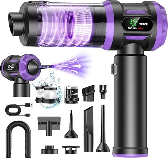 Aspirador de Mano sin Cable Potente, 27,000 Pa 5 EN 1 Aspirador Coche Portátil con Batería Recargable 2 Filtros HEPA Lavable y Reutilizable Aspiradora de Carga Rápida 120W para Hogar Coche y Mascotas