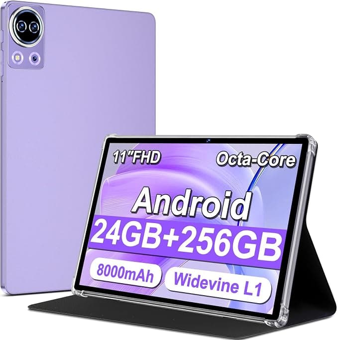 SKYEGG Tablet 11 Pulgadas Android con Gemini AI – 24GB RAM + 256GB ROM Ampliable 1TB, 8000mAh, Cámara 13MP+5MP, WiFi 5G, Widevine L1, Face ID, GPS, Octa-Core 2.0GHz, IPS HD Incell – Morado