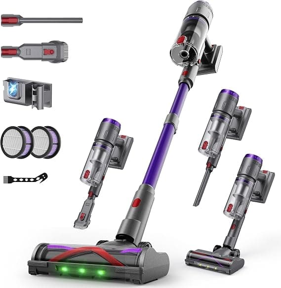 Circlio Aspiradora Sin Cable 58000Pa/600W/75Min, Escoba Aspiradora sin Cable de 1.6L, Pantalla Táctil LED Inteligente, Aspirador Inalámbrico Antienredo, Ideal para Suelos, Alfombras y Pelo de Mascotas