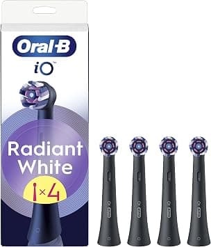 Oral-B Series iO Radiant White Cabezales De Recambio Originales, Pack de 4 Recambios Negros Para Cepillos De Dientes Eléctricos Oral-B iO, Blanqueamiento Dental, Eliminación De Manchas