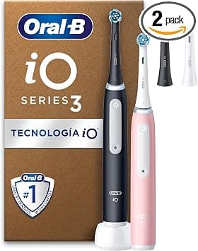 Oral-B iO 3 Cepillos de Dientes Eléctricos, Negro Y Rosa, Pack de 2, 4 Cabezales - Cepillo Dental con Sensor De Presión Y 3 Modos De Cepillado Con Blanqueamiento Dental, Batería de Larga Duración
