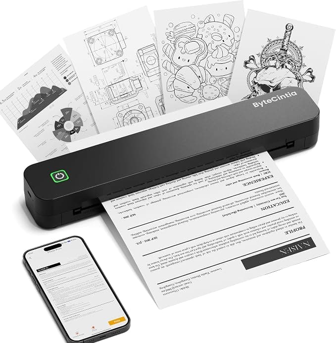 ByteCintia C80 A4 Impresora portátil térmica, Impresora de Papel A4 Bluetooth para Oficina Móvil, Compatible con teléfonos Android e iOS y computadoras portátiles