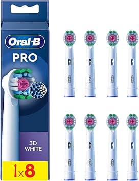 Oral-B Pro 3D White Cabezales de Recambio Originales, Blanco, Pack de 8 - Recambios para Cepillo Eléctrico Oral B Pro, con Copa Pulidora para Eliminar Manchas Superficiales, Efecto Blanqueador