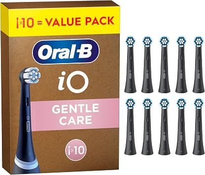 Oral-B iO Gentle Care Cabezales de Recambio Originales, Negros, Pack de 10 - Recambios para Cepillos de Dientes Eléctricos Oral B iO, Cepillado Delicado para Encías Sensibles, Filamentos Suaves