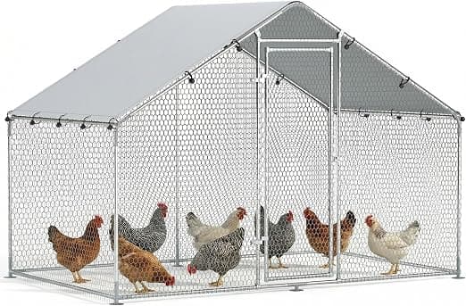 PawHut Gallinero para Exterior Grande 3x1,7x1,9 m Gallinero de Acero Galvanizado Puerta con Doble Cierre, Cubierta Tela Oxford Anti-UV e Impermeable Diseño Accesible para 5-8 Gallinas Conejos Plata
